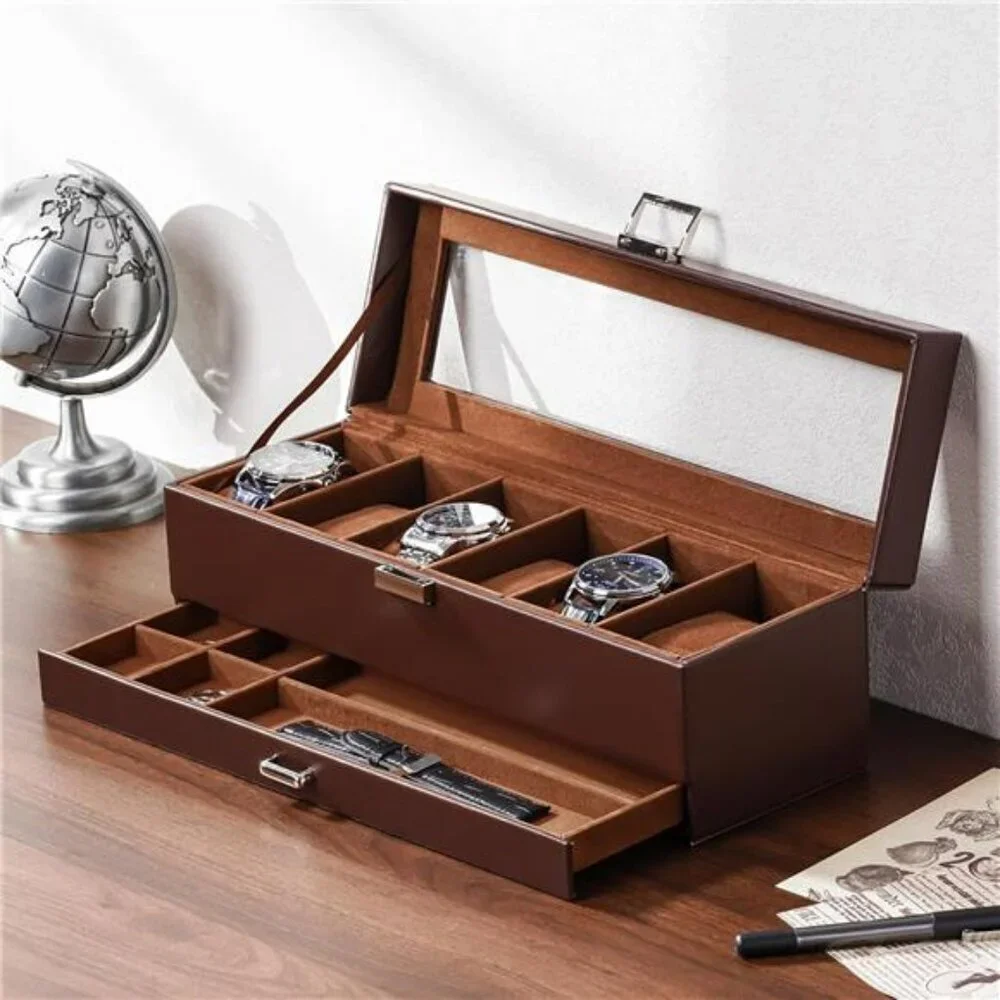 Lolalet Watch Box for Men 6 Slot Display Case Drawer Storage Organizer Glass